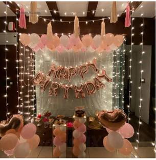 FLIPZONE Rose Gold Happy Birthday Decoration with Pastel & Latex Balloons 122 Pc Kit)