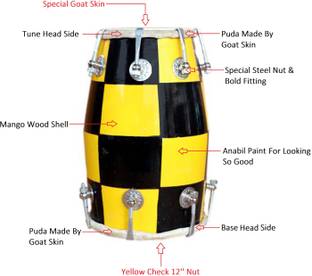 RAM musical Yellow Chack Baby Dholak 12'' 3260 Nut & Bolts Dholak