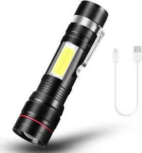 ECOSKY USB RECHARGEABLE ZOOMABLE & 3 LIGHTING MODES Aluminium Alloy Handheld Flashlight 4 hrs Torch Emergency Light