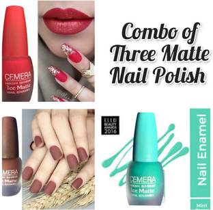 Cemera High Shine Ice Matte Pack Of 3 Nail Polish (Red,Brown,CGreen) - (6MLx3) MultiColor