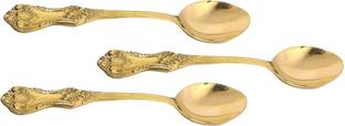 A & H ENTERPRISES Tea Spoon Set for Dining Table Brass Set of 3 pieces Floral Design Daily Brass Tea Spoon Set