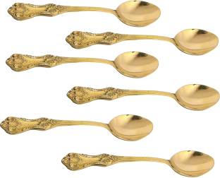 A&H Spoon Set for Dining Table Brass Set of 6 pieces Floral Design Daily Use Brass Tea Spoon Set