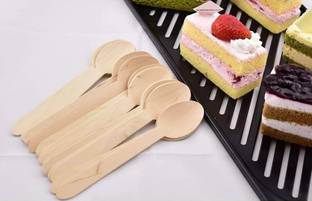 AKADO 50 PCS Eco Friendly Wooden Multiuse Food Dessert Mixing Ice Cream Spoon Wooden Ice-cream Spoon Set