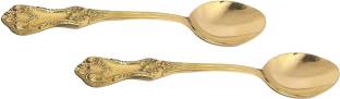 A & H ENTERPRISES Tea Spoon Set for Dining Table Brass Set of 2 pieces Floral Design Daily Brass Tea Spoon Set