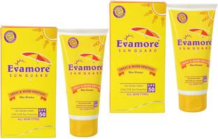Evamore Sunscreen - SPF 50 PA++ Sunscreen SunGuard SPF-50 (White) Pack of 2 100ml
