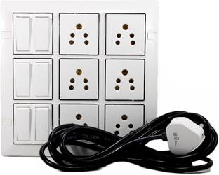 JELECTRICALS Nine Socket and Nine Switch Extension Board With Long Wire 6  Socket Extension Boards