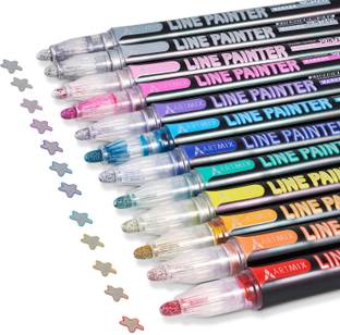 SHOPOGENIX Pens Magic Silver Metallic Self Outline Sparkling Glitter Permanent Markers Pen
