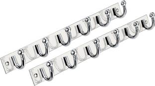 URIM Premium Stainless Steel 6 Pin Cloth Hanger Wall Mounted Bathroom Cloth Hanger,Coth Wall Hook,Door Hooks Rail for Hanging Keys,Clothes,Towel (Pack of 2) SILVER WITH 2 J HOOKS Door Hanger