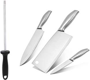 YELONA 4 Pc Stainless Steel Knife Set High Carbon Ultra Sharp Butcher, Pairing, Vegetable for Kitchen With Sharpener