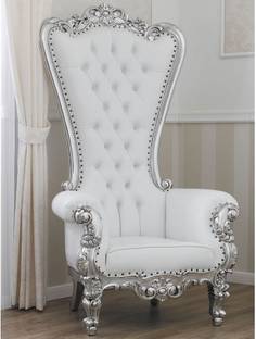 Smarts collection Wooden Royal Chair White & silver Solid Wood Living Room Chair