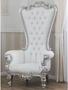 Smarts collection Wooden Royal Chair White & silver Solid Wood Living Room Chair
