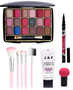 Hudabird 18 Colors Eye shadow , 5Pc Makeup Brush,Primer ,36 Hours Eyeliner ,Puff