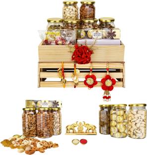 गिफ्टरेंड भैया भाभी Rakhis For Family With Dryfruits And Chocolates,,650gm असोर्टेड  सेट