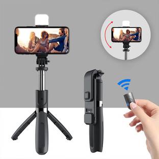 Wrapo R1S Selfie Stick Mini LED Fill Light Tripod Selfie Stick 3 in 1 Multifunction Aluminium Selfie Stick for Vlogging/Gopro/Photography/Videography for All Mobile Smartphones Bluetooth Selfie Stick