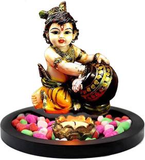 SHREE RAM IMPEX Carved Resin Sculpture Lord Baby Krishna Makhan Chor Idols Statue Showpiece Decorative Showpiece  -  5 cm