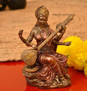 soni craft Handmade Copper 8 Inches Goddess saraswati Ji Murti For Puja Room & Decorations Decorative Showpiece  -  20 cm