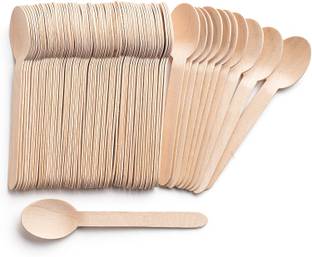 Shihen Wooden Ice Cream Dessert Spoons Portable Eco Friendly Kids Tasting Spoon 100 PCS Disposable Wooden Dessert Spoon, Ice Tea Spoon, Table Spoon, Soup Spoon Set