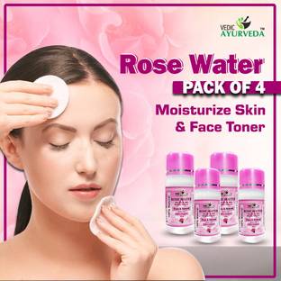 VEDICAYURVEDA Rose water for Skin care, Skin Toner, Skin Glowing, Makeup Remover Pack Of 4