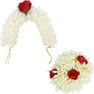 Karki Fusion Artificial Mogra White Gajra Hair Accessories Tie Up/ Bun for Women (Pack of 2) Bun