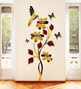 DivineDesigns 46 cm Branch Flower & Butterfly Self Adhesive Sticker