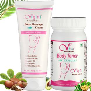 Vigini Body Toner Massage Oil Cream & Skin Toner Capsules Women Safe Herbal Ingredients Women