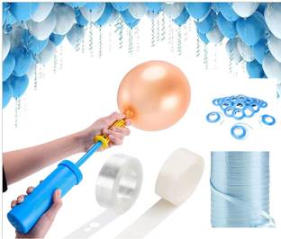 RJV Global Solid Balloon Decorating 1Tape Strip,1 Glue dot,1 Balloon Pump & 8 Sky blue Ribbon Balloon Bouquet