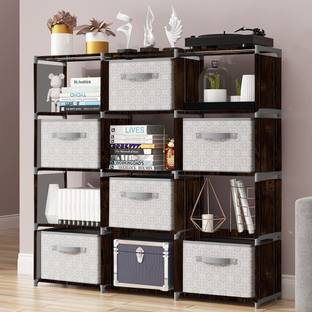 SPIRITED Wood Print Plastic Metal 15 Shelf Book Organizer Metal Open Book Shelf