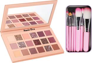 SMIETRZ New Nude 18 Color EyeShadow Pallete With 7Pc Pink Brush 18 ml (multicolor) 18 g