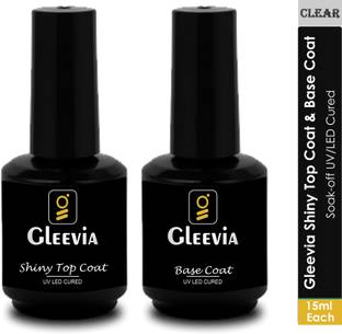 Gleevia Combo Pack of UV Top Coat Shiny & Base Coat 15ml/Each for Nail Art Transparent