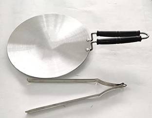 Super HK Aluminium Induction Base Chapati/Roti Tawa with Stainless Steel Chimta/Tong Tawa 26.01 cm diameter