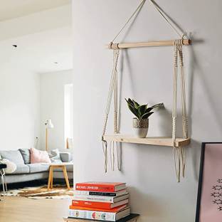 Subh macrame wall hanging for living room Wooden Wall Shelf