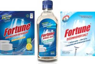 FORTUNE Dishwasher Detergent (1Unit), Salt (1Unit) & Rinse Aid (1Unit) Dishwashing Detergent
