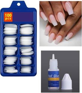 DEUTZIA Artificial Nails Set, Nail Extension, Nail Tips, Nail WrapsFashion, Fake Nails white