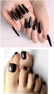 business venture 44 PC/Set COMBO OF hand and Toe black nail tips Reusable Artificial with glue. Black