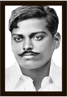 Braj Art Gallery Chandra Shekhar Azad Freedom Fighter B&W Portrait Photo Frame Digital Reprint 19.5 inch x 13.5 inch Painting
