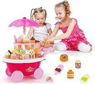Veryke Ice-Cream Toy Cart Play Set for Kids - Pretend Play Food - Educational Ice-Cream Trolley Truck - Great Gift for Girls and Boys Ages 3 - 12 Years Old (Without Music & Lights)
