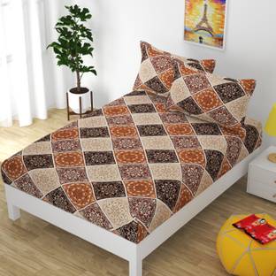 REYANSH DECOR 125 TC Polycotton Single Printed Flat Bedsheet