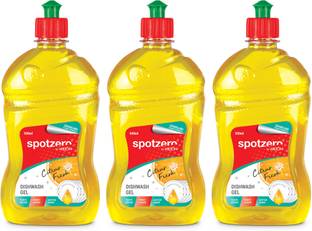 Spotzero by Milton Dishwash Gel Set of 3, 500 ml Each, Citrus | Liquid Dishwash Gel | Fights Grease Dish Cleaning Gel