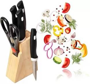 Sipradh 1 Pc Plastic Knife Set Wooden Stand Kitchen with , Knife Set for Kitchen use, with 5 KNIFE SET