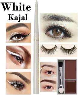 LILLYAMOR Best Professional Eyebrow Make up Palette And 3D Eyelashes & Matte White Kajal