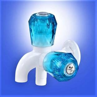 VVISW High Quality PVC Bib Cock 2 in 1 Water Tap Two Way Faucet with Wall Flange ( 15mm, 1/2inch Connector For Normal toti) Make Qualityable Bathroom Multypurpose water Tap ( Wall Mount Installation Type) Bib Tap Faucet