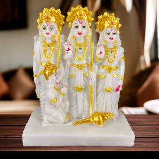 Elegant Lifestyle White Marble Ram Darbar Idol, Ram Parivaar Murti, Religious Gift, Office Home Decorative Showpiece  -  14 cm