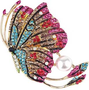 YELLOW CHIMES Brooch for Women Multicolor Crystal Butterfly Shaped Brooch Pin Fashionable Brooch