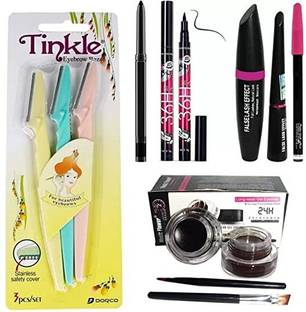 FOZZBY Hair Removal Shaving Trimmer Eyebrow Shaping Razor 3pc with 3in1(Eyeliner MascaraPencil)+ Long Lasting Sketch Eyeliner and Kajal