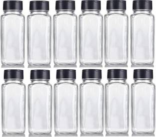 अधुनिक Clear Glass Square Spice Jar with Black Sifter 12 पीस स्पाइस सेट
