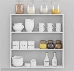 RADHACRAFT Containers Kitchen Rack Wood Kitchen Wooden Racks, Organizer, Shelf for Kitchen Storage Wall Shelf (White)