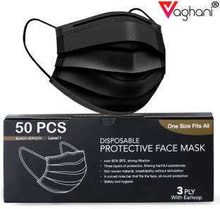 Vaghani 50 Black Units With Nose Pin Disposable Iso Mark 3 Ply Pharmaceutical Breathable Surgical Pollution Face Mask Respirator with 3 Layer For Men, Women, Kids 3 Ply Surgical Mask (50 Piece) ( With Nose Pin )( Black ) Surgical Mask With Melt Blown Fabric Layer