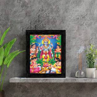 Indianara Lord Vishnu Framed wall Painting with Table Top 2878TT(BK)-WITH GLASS Digital Reprint 8 inch x 6 inch Painting