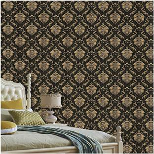VI COLLECTIONS 1000 CM Black Gold Damask PVC WP 1000 X 45 CM