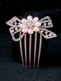 YELLOW CHIMES Studded Floral design in Gold-Toned Glamorous Spark Comb Pin Hair Pin